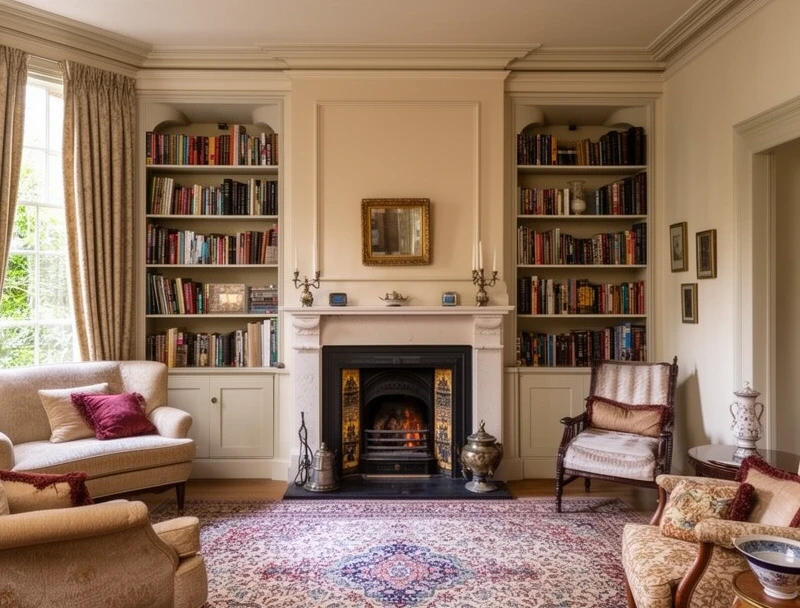 Built-in ash alcove shelving unit